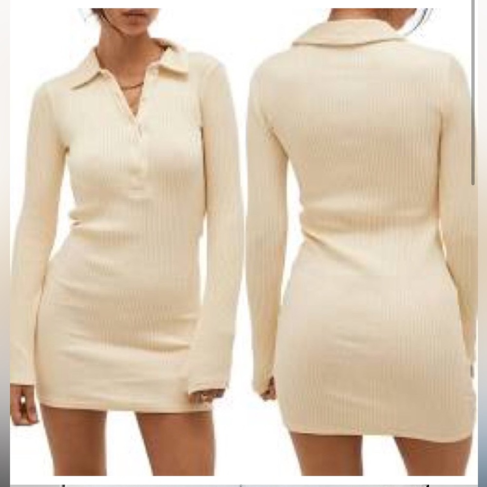 BDG Urban Outfitters Rib Polo Dress In Cream Size Large NWOT